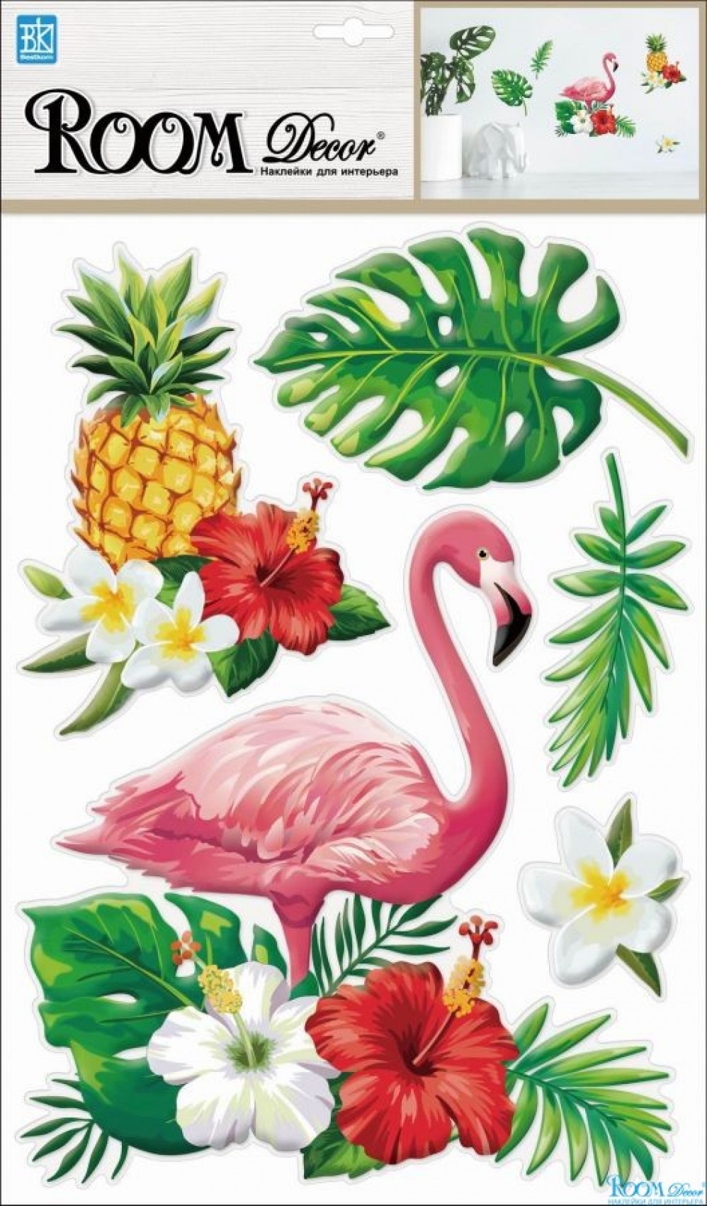 Наклейка интерьерная PLA 0110 (фламинго с ананасом)