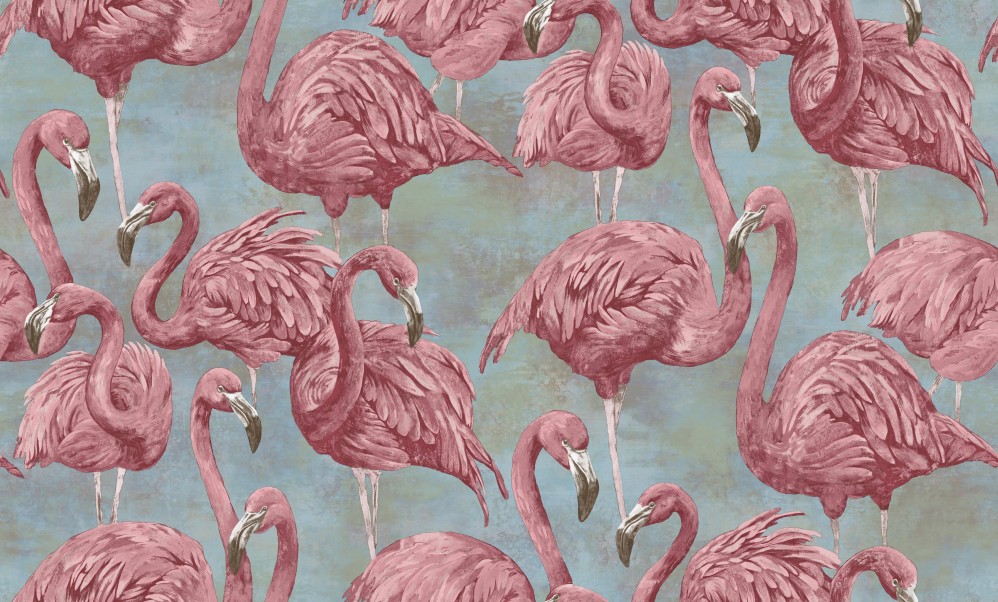 Обои серые с изображением розовых фламинго SIRPI винил Фламинго арт. 10364-03