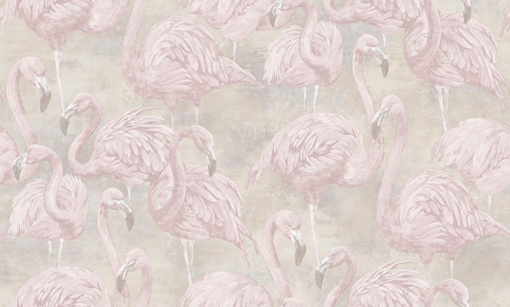 Обои бежевые с изображением розовых фламинго SIRPI винил Фламинго арт. 10364-05