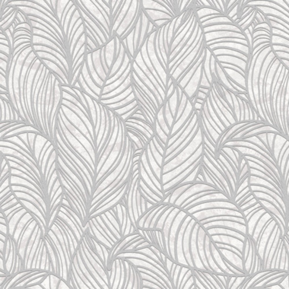 Обои серые листья на белом фоне Антураж винил Ricardo арт. 168542-22